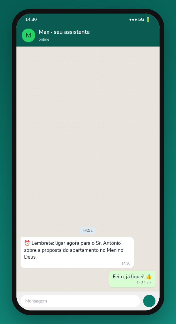 Conversa simulada: lembrete às 14h30 para ligar para um cliente